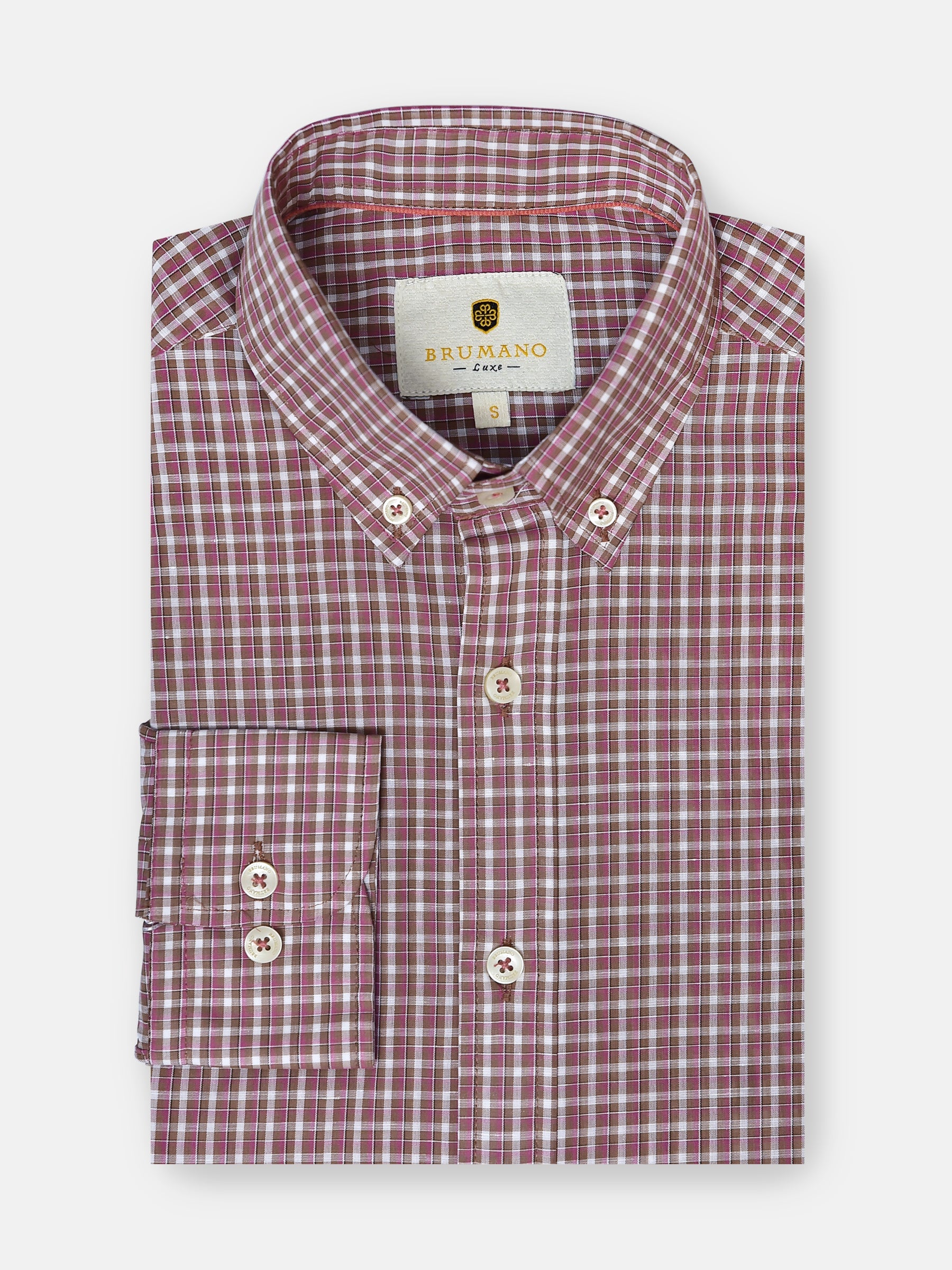 Brown Gingham Linen Blended Button Down Shirt - Luxe