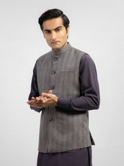 Brown Houndstooth Patterned Wool Waistcoat