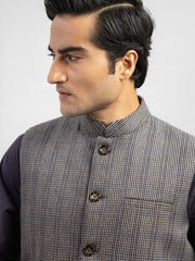 Brown Houndstooth Patterned Wool Waistcoat