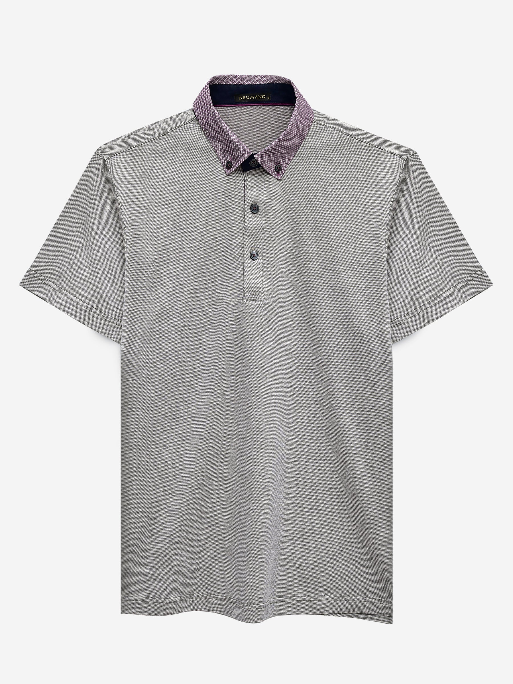 Brown Mercerized Pique Polo With Maroon Printed Collar