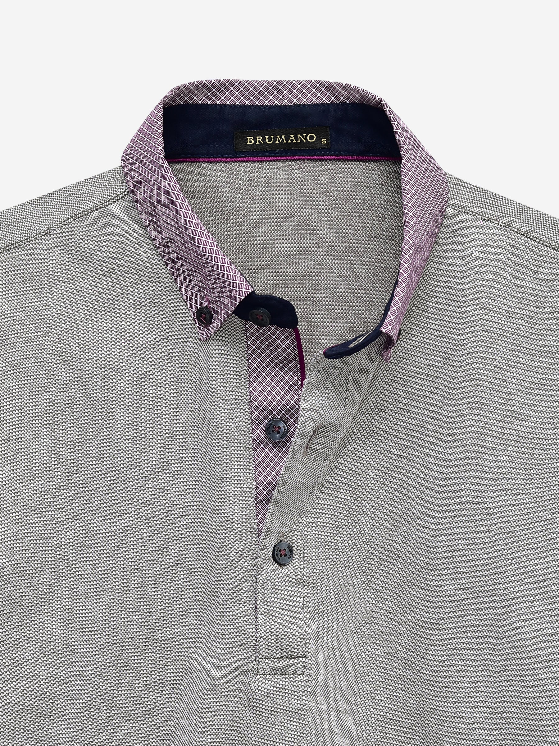 Brown Mercerized Pique Polo With Maroon Printed Collar