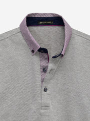 Brown Mercerized Pique Polo With Maroon Printed Collar