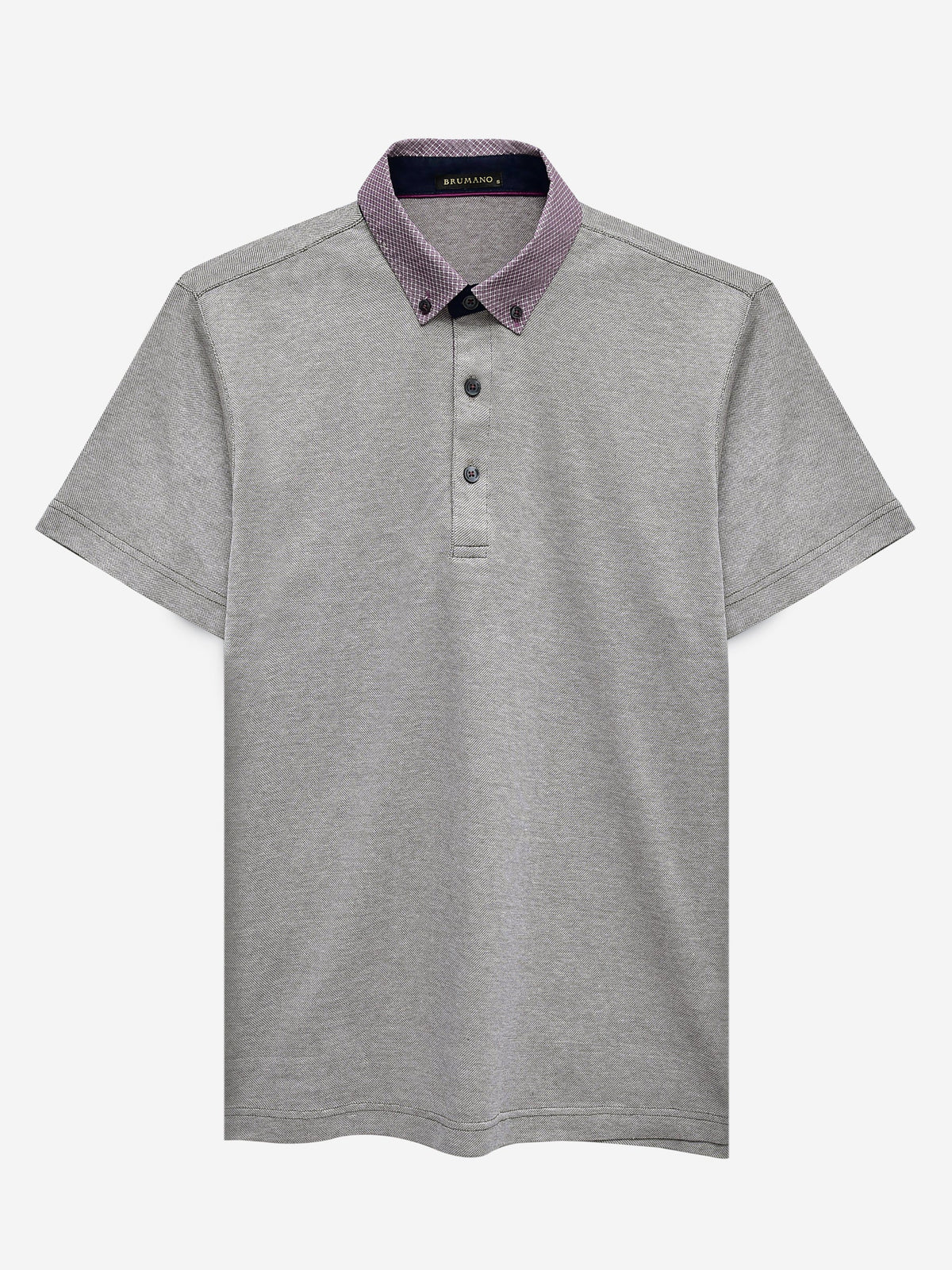 Brown Mercerized Pique Polo With Maroon Printed Collar