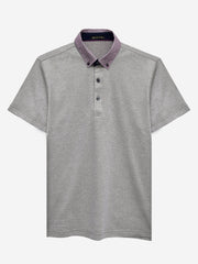Brown Mercerized Pique Polo With Maroon Printed Collar