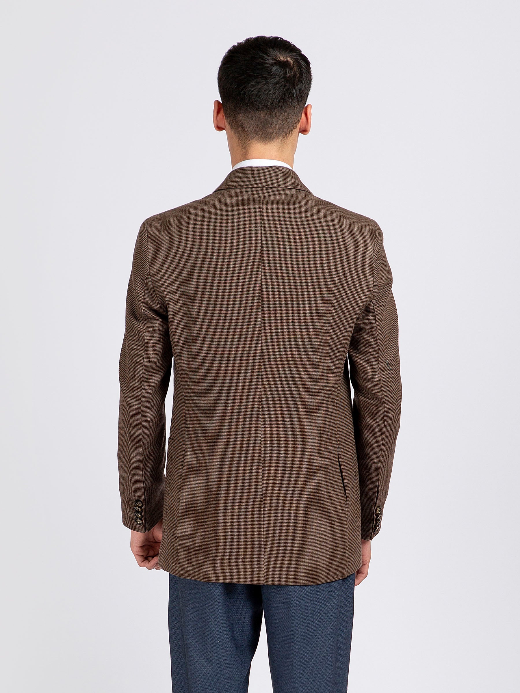 Brown Micro Checkered Wool Cashmere Blazer - Sartoria