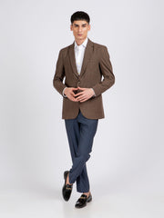 Brown Micro Checkered Wool Cashmere Blazer - Sartoria