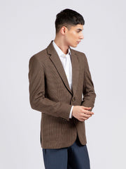 Brown Micro Checkered Wool Cashmere Blazer - Sartoria