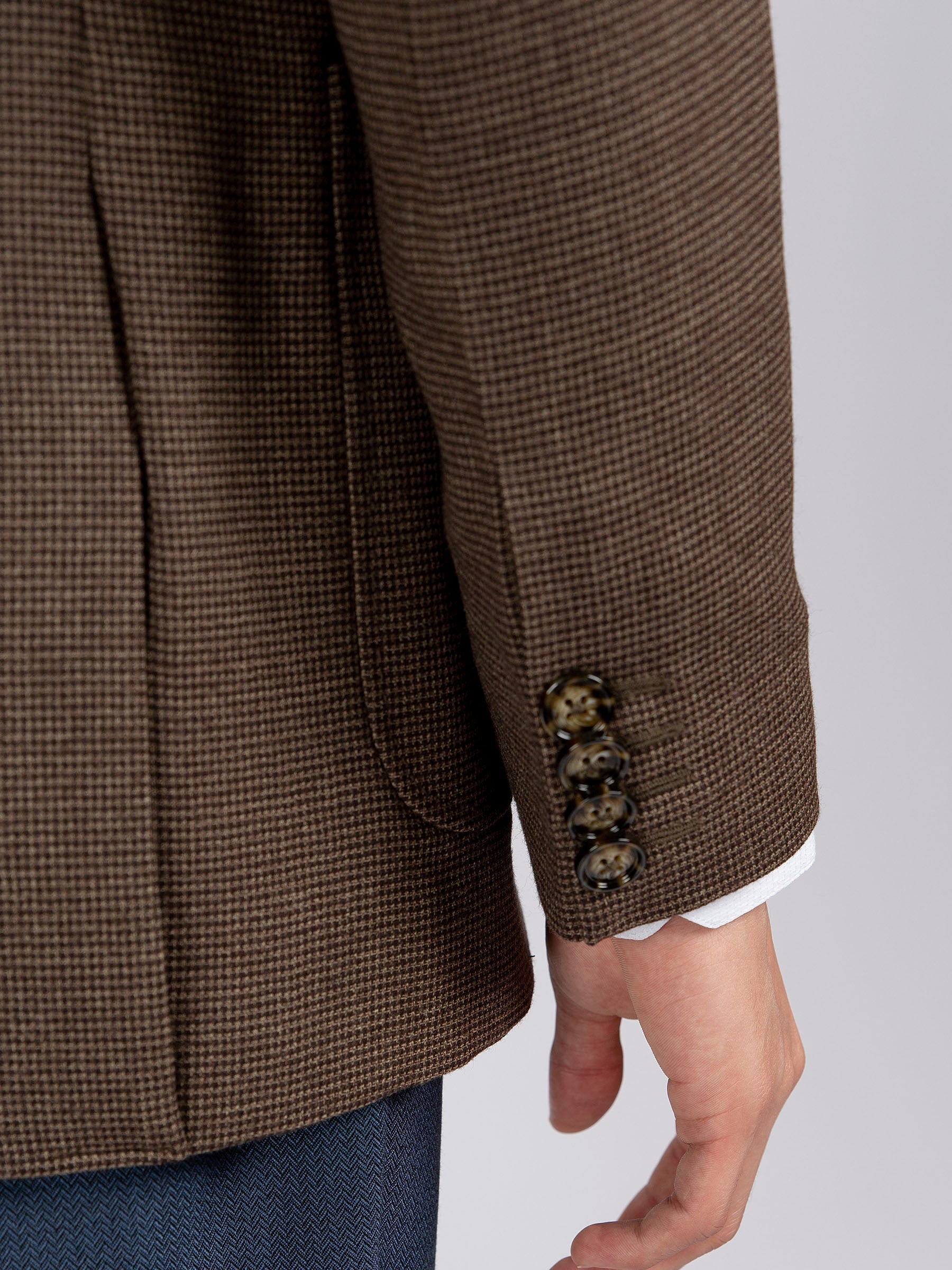 Brown Micro Checkered Wool Cashmere Blazer - Sartoria