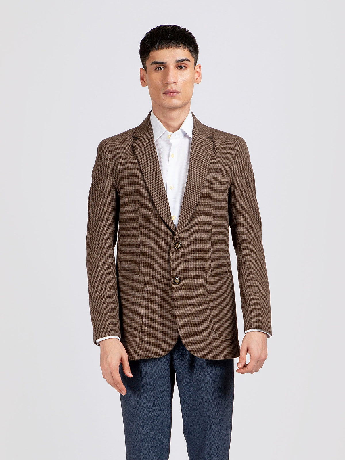 Brown Micro Checkered Wool Cashmere Blazer - Sartoria