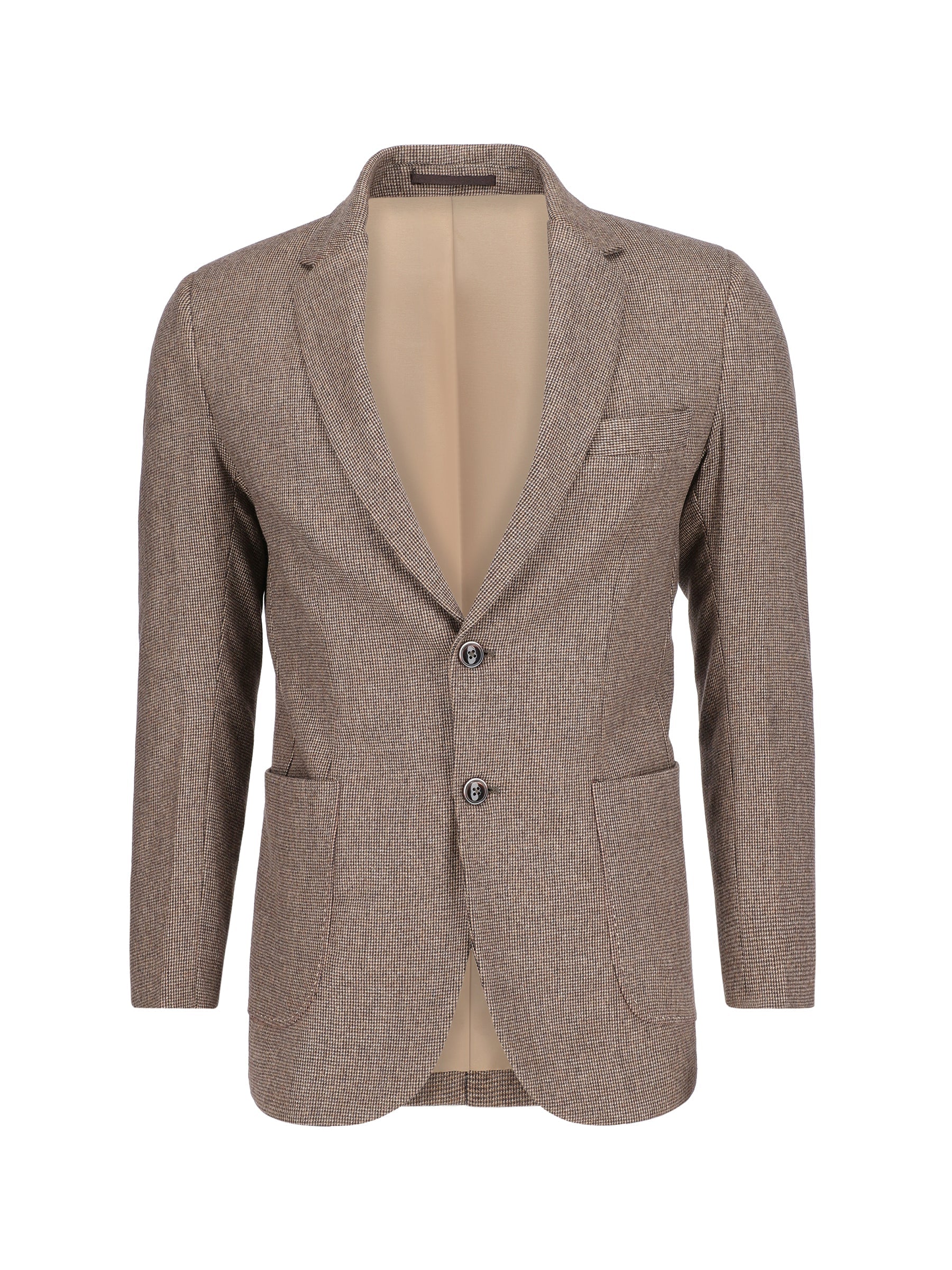 Brown Micro Houndstooth Pattern Wool & Cashmere Blazer - Sartoria
