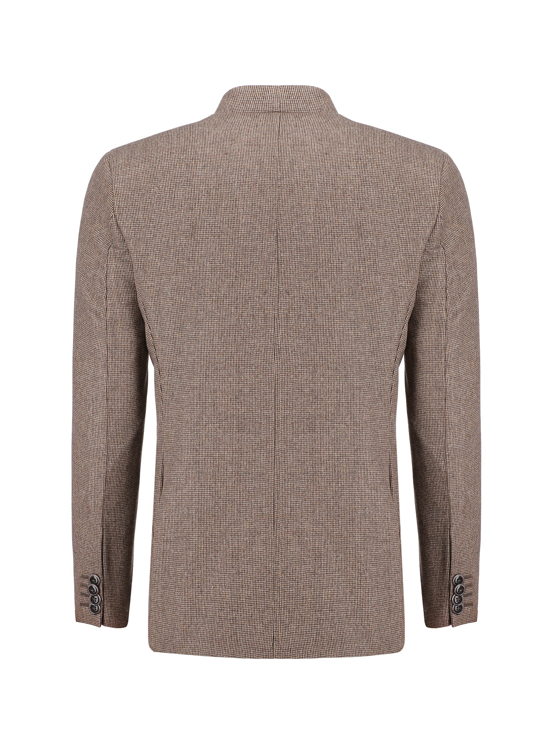 Brown Micro Houndstooth Pattern Wool & Cashmere Blazer - Sartoria