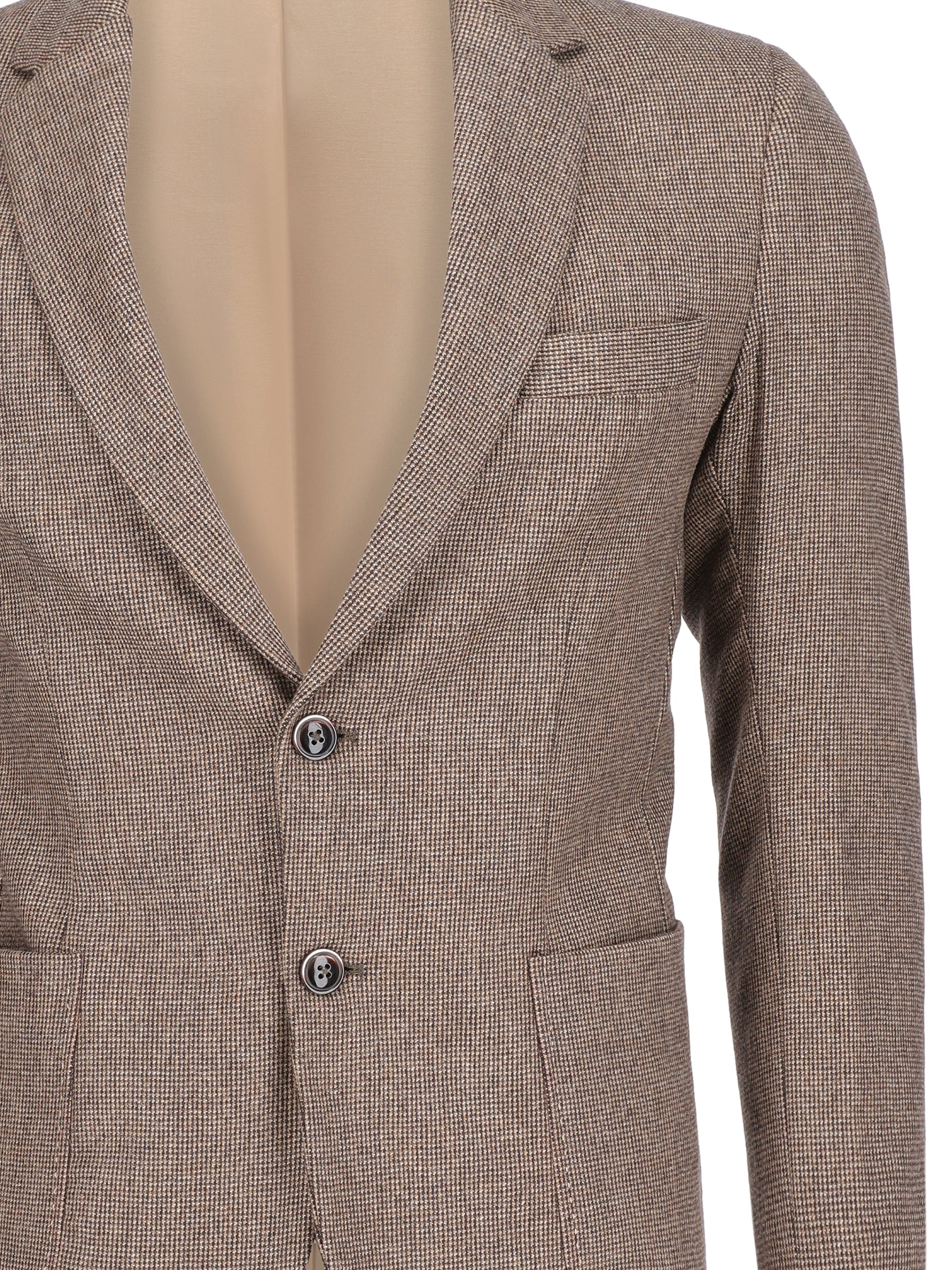 Brown Micro Houndstooth Pattern Wool & Cashmere Blazer - Sartoria