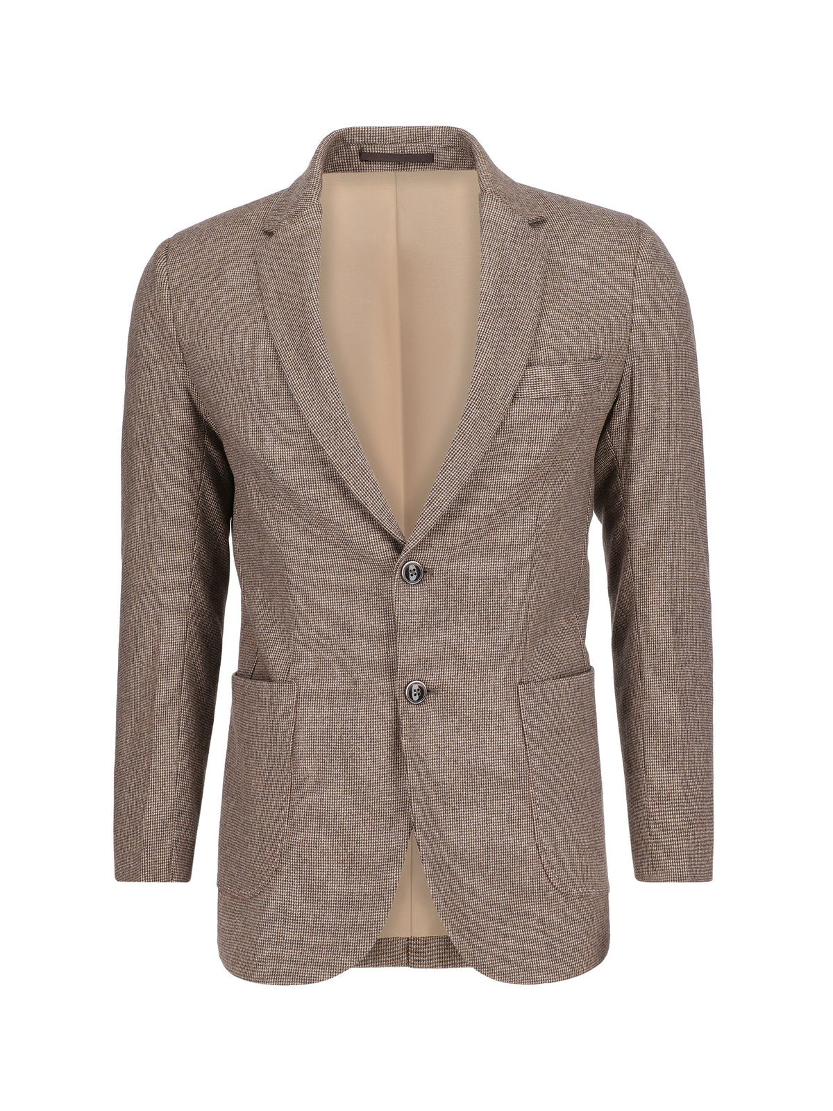 Brown Micro Houndstooth Pattern Wool & Cashmere Blazer - Sartoria
