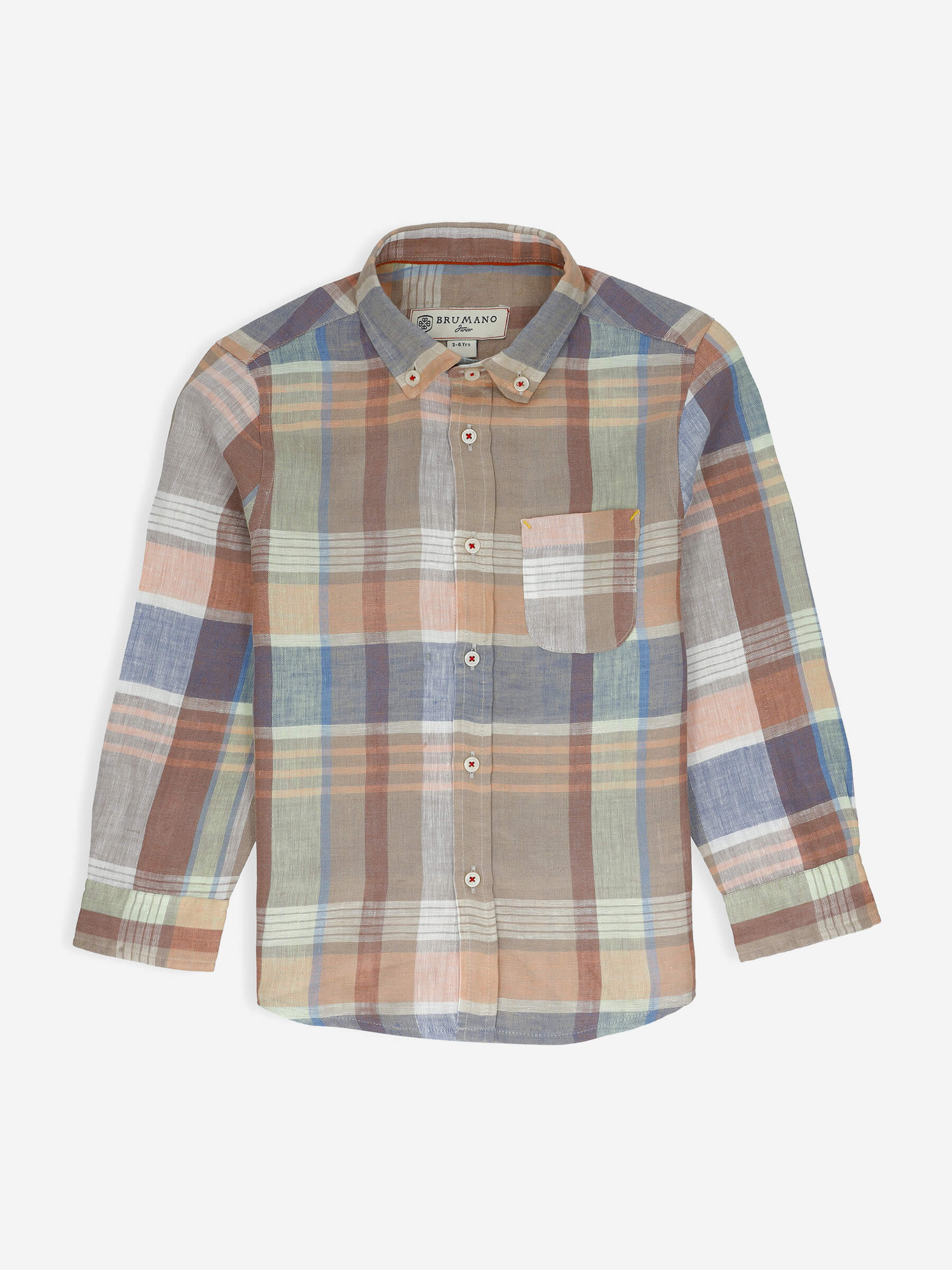 Brown Pastel Multi Color Linen Casual Shirt