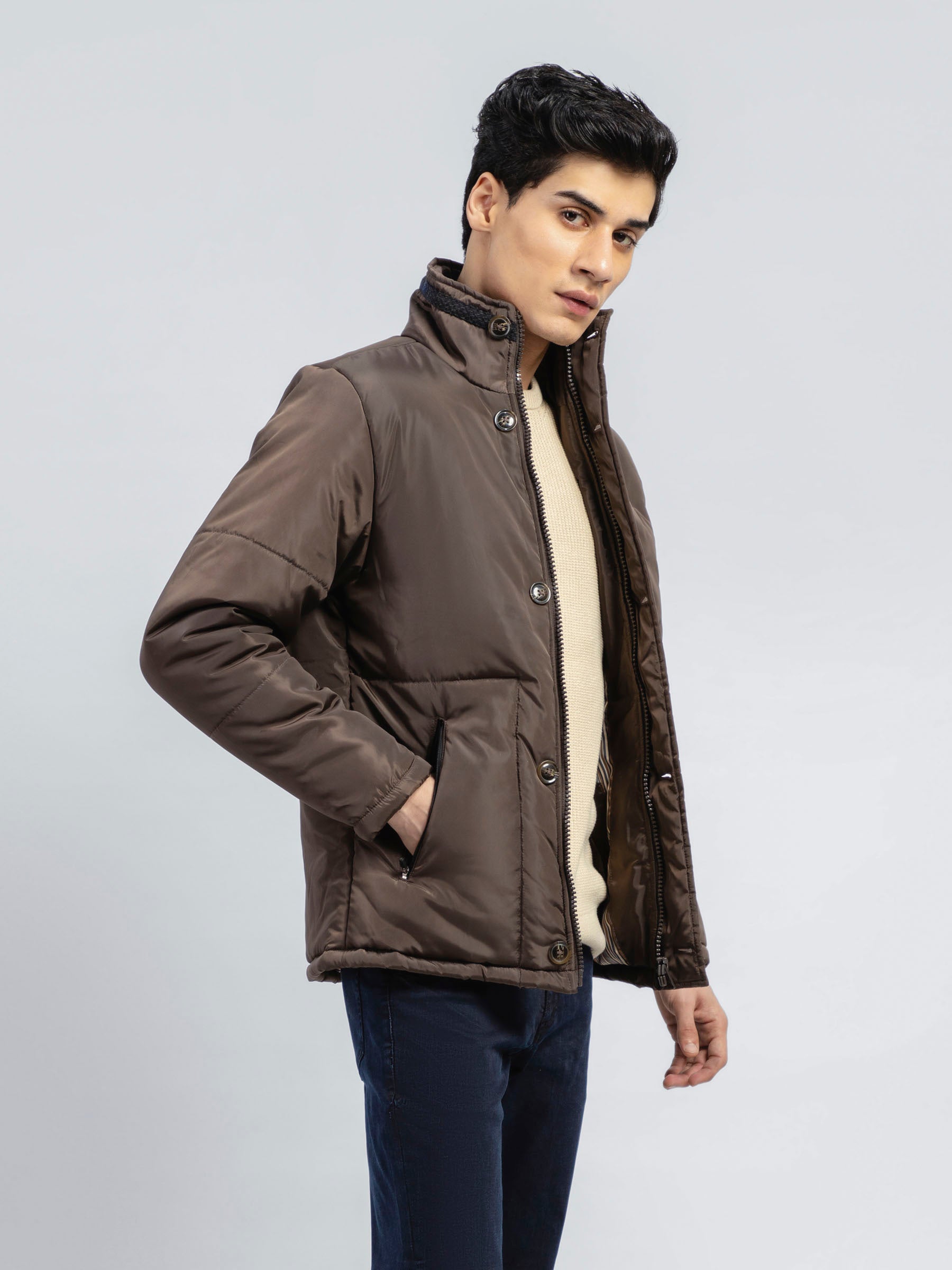 Brown Quilted Puffer Jacket