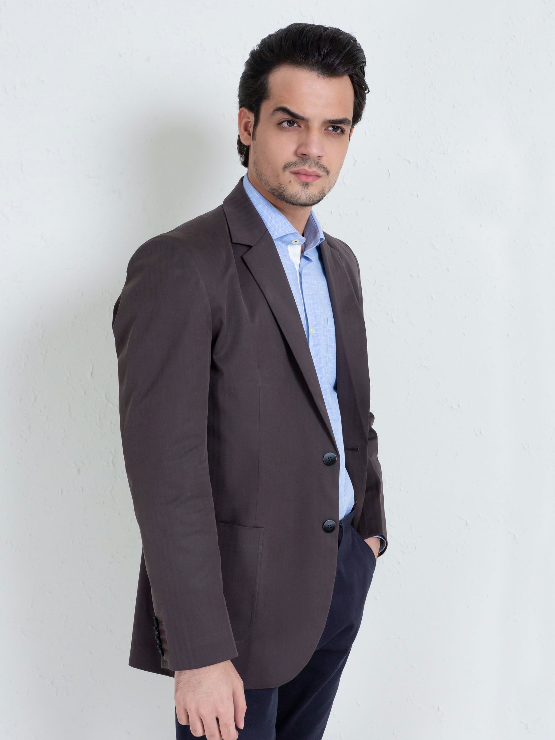 Brown Self Striped Blazer
