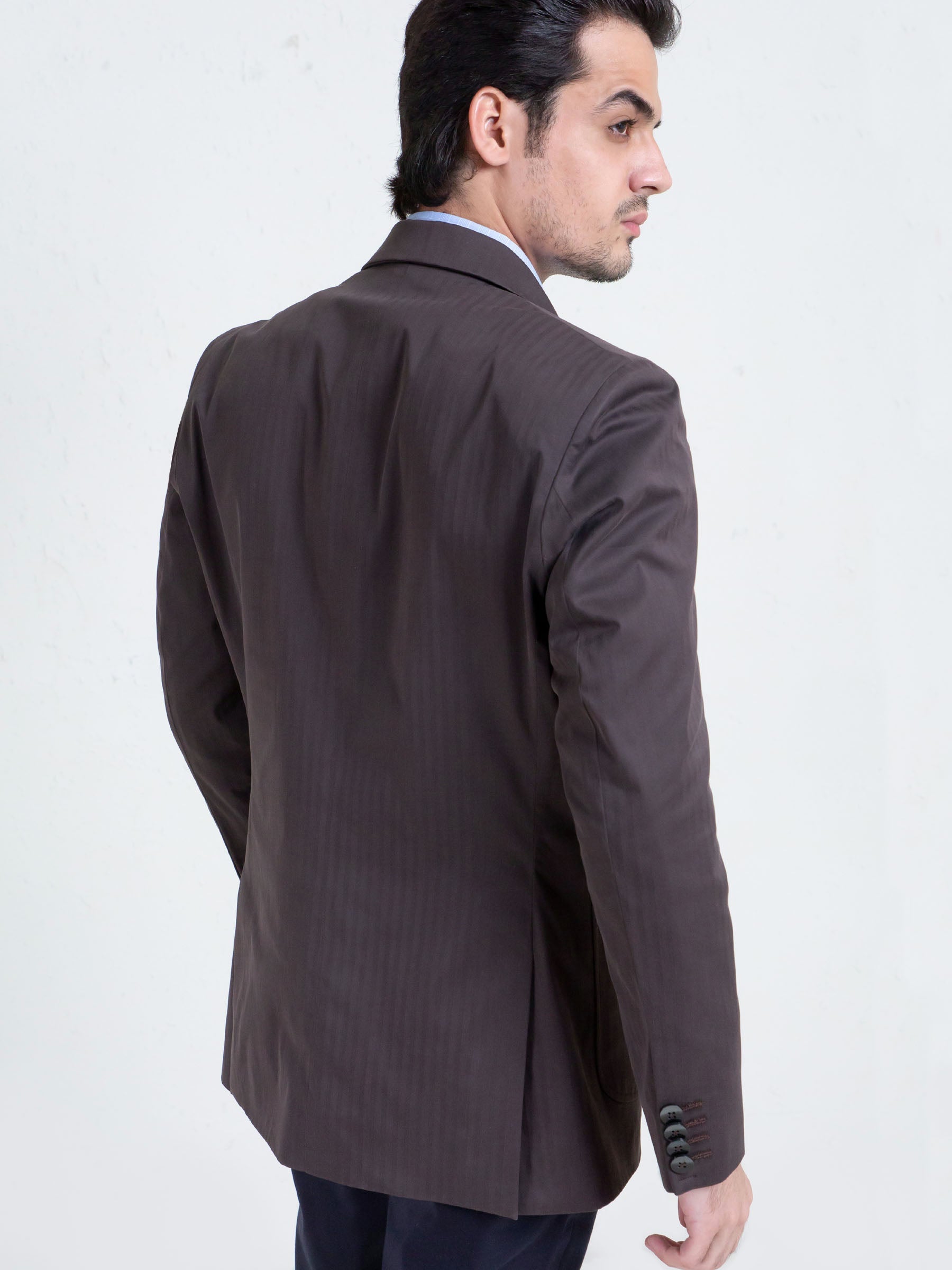 Brown Self Striped Blazer