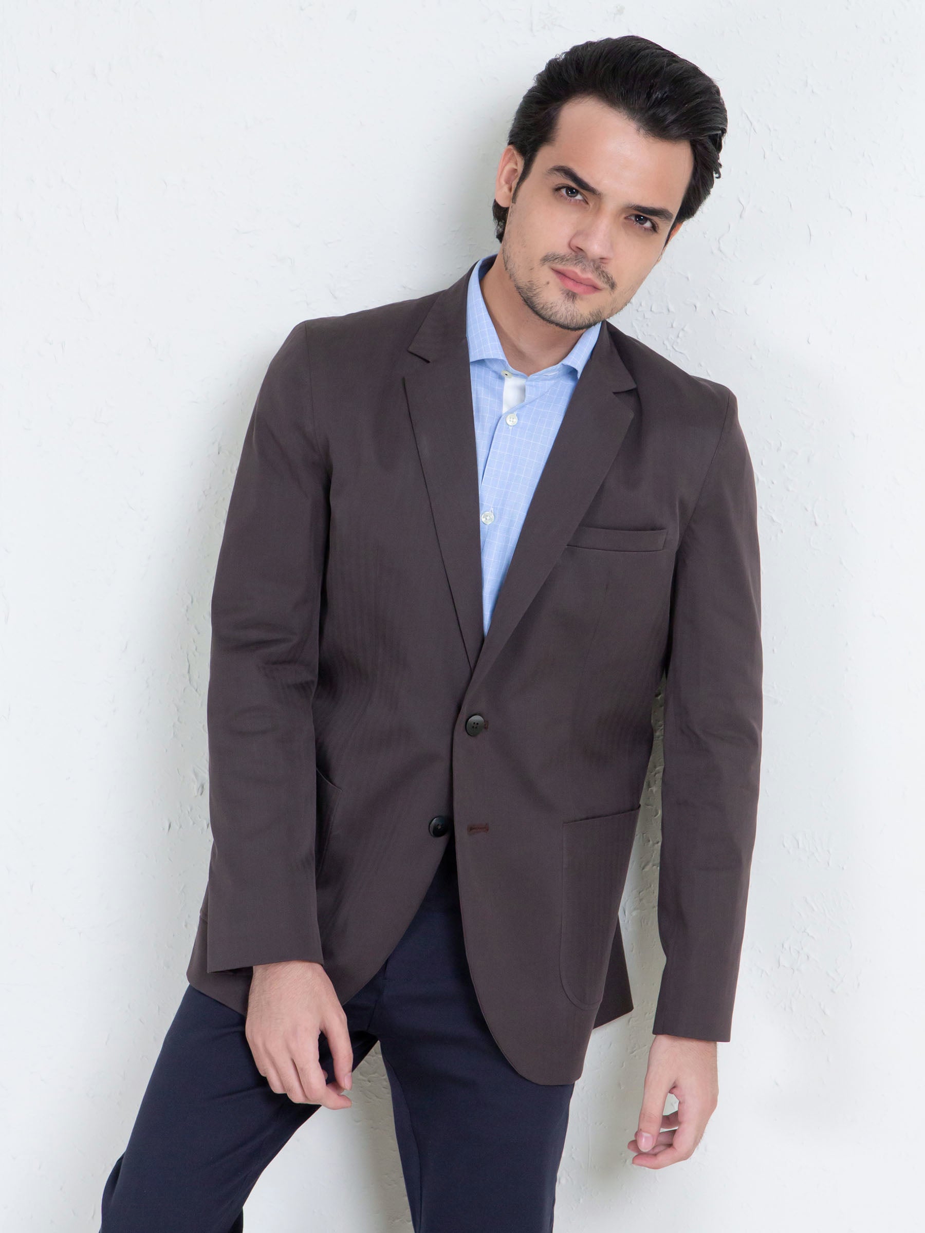 Brown Self Striped Blazer