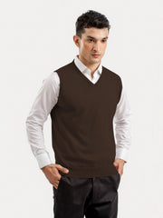 Brown Sleeveless V-Neck Sweater