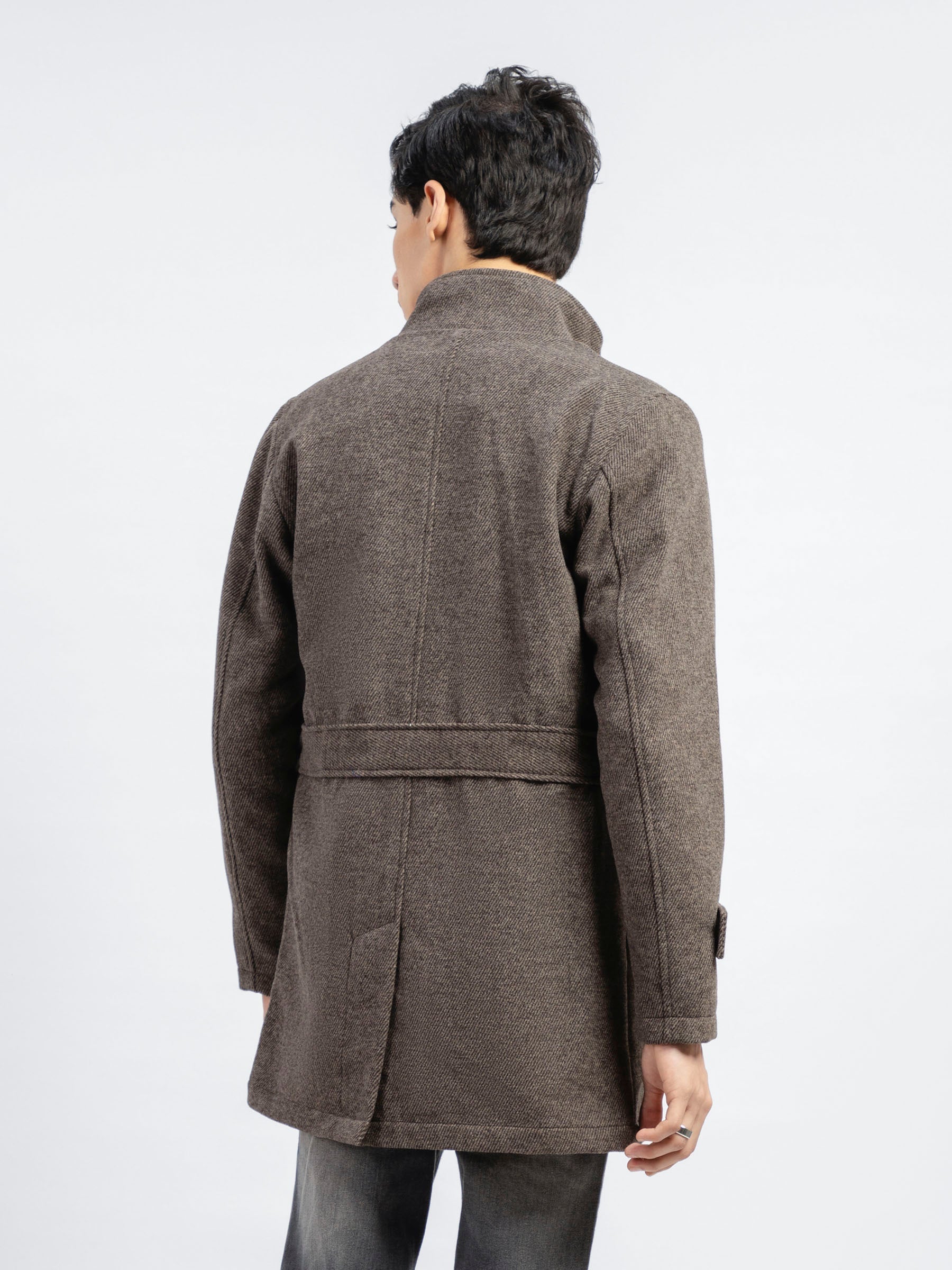 Brown Striped Wool Blended Long Coat - Limited Edition