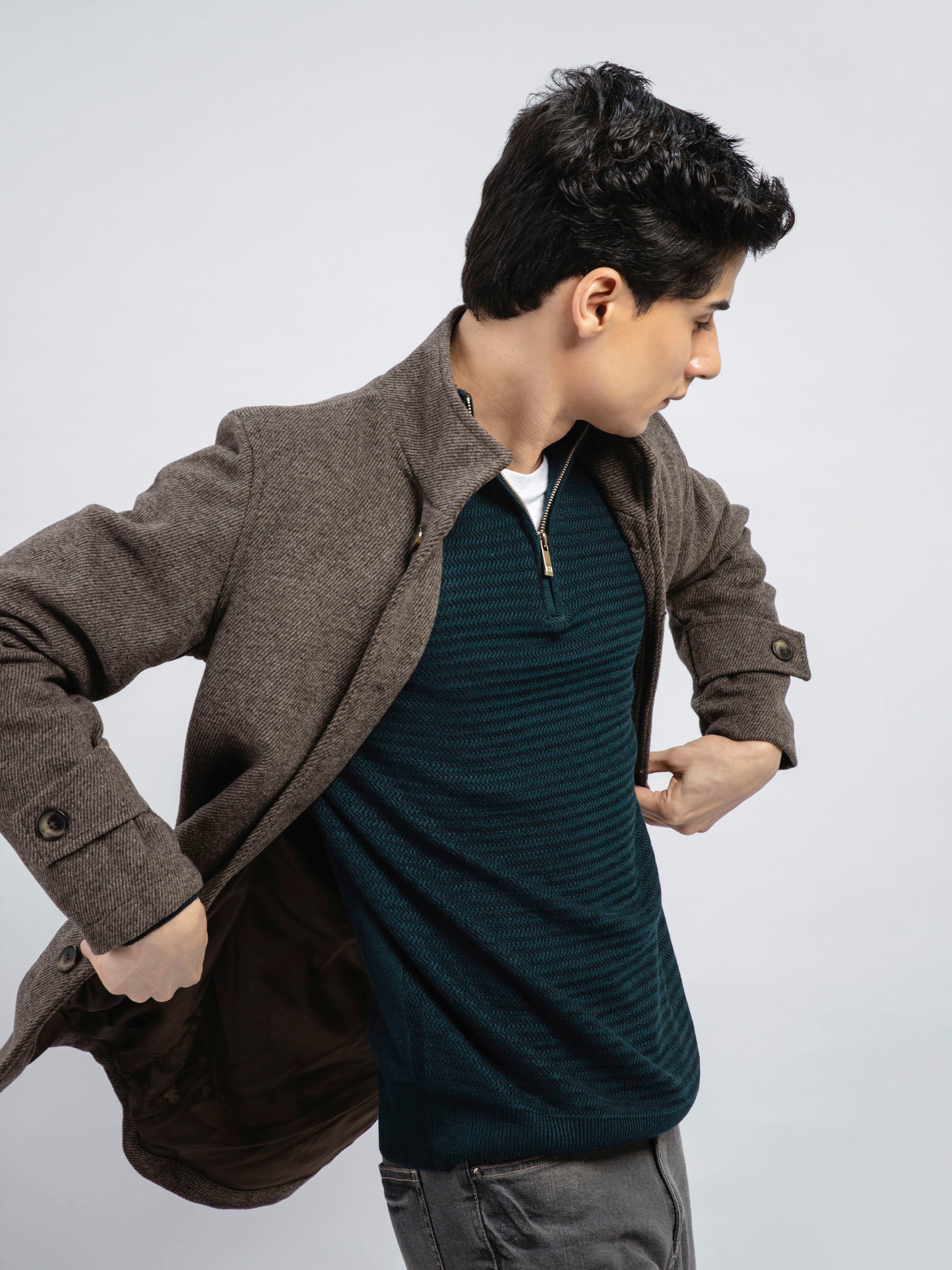 Brown Striped Wool Blended Long Coat - Limited Edition