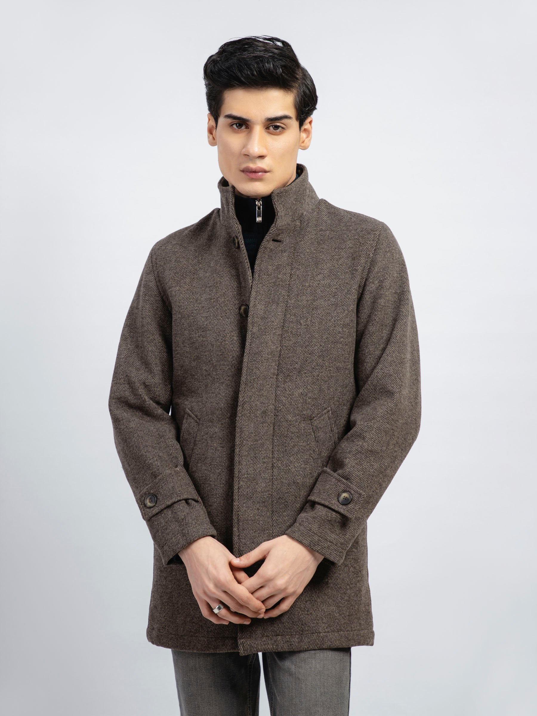 Brown Striped Wool Blended Long Coat - Limited Edition