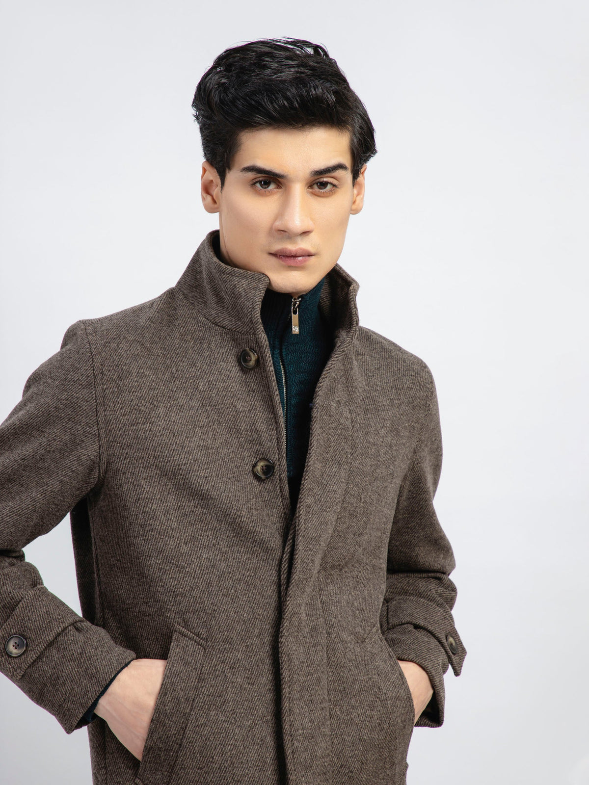 Brown Striped Wool Blended Long Coat - Limited Edition