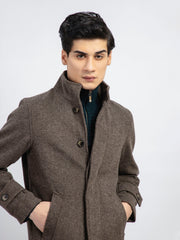 Brown Striped Wool Blended Long Coat - Limited Edition