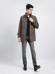 Brown Striped Wool Blended Long Coat - Limited Edition