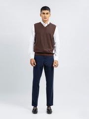 Brown Striped Wool Blended Sleeveless Sweater