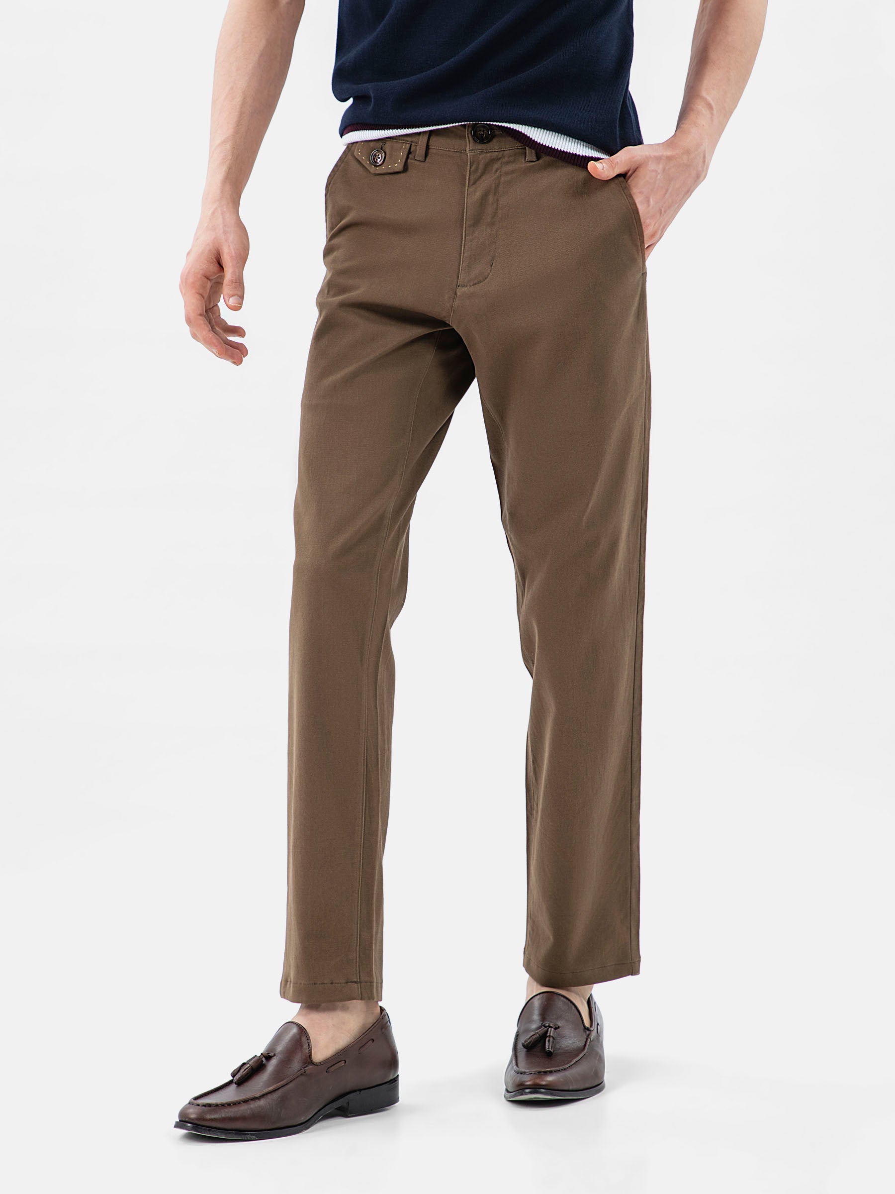 Brown Structured Casual Fit Chinos
