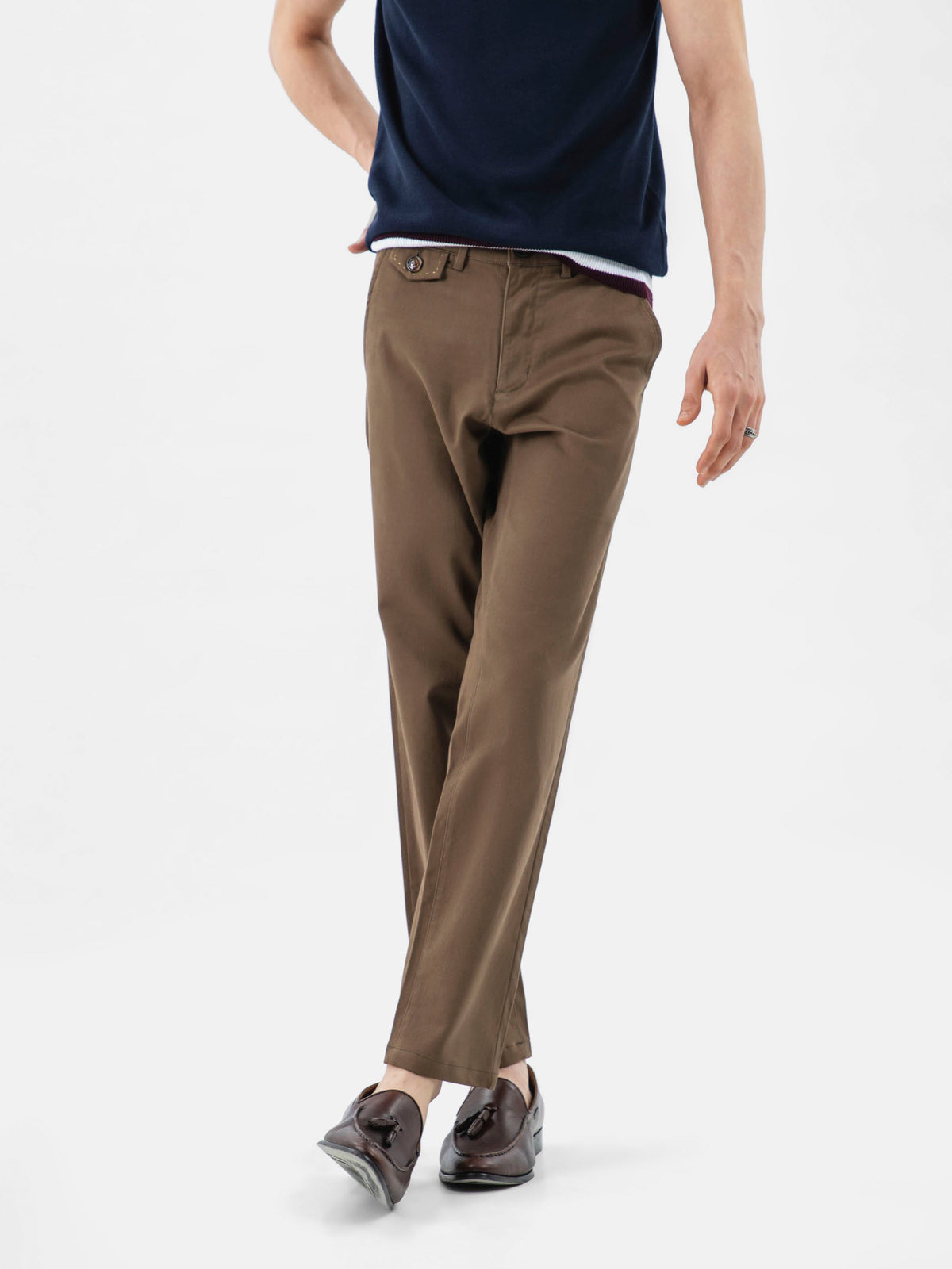 Brown Structured Casual Fit Chinos