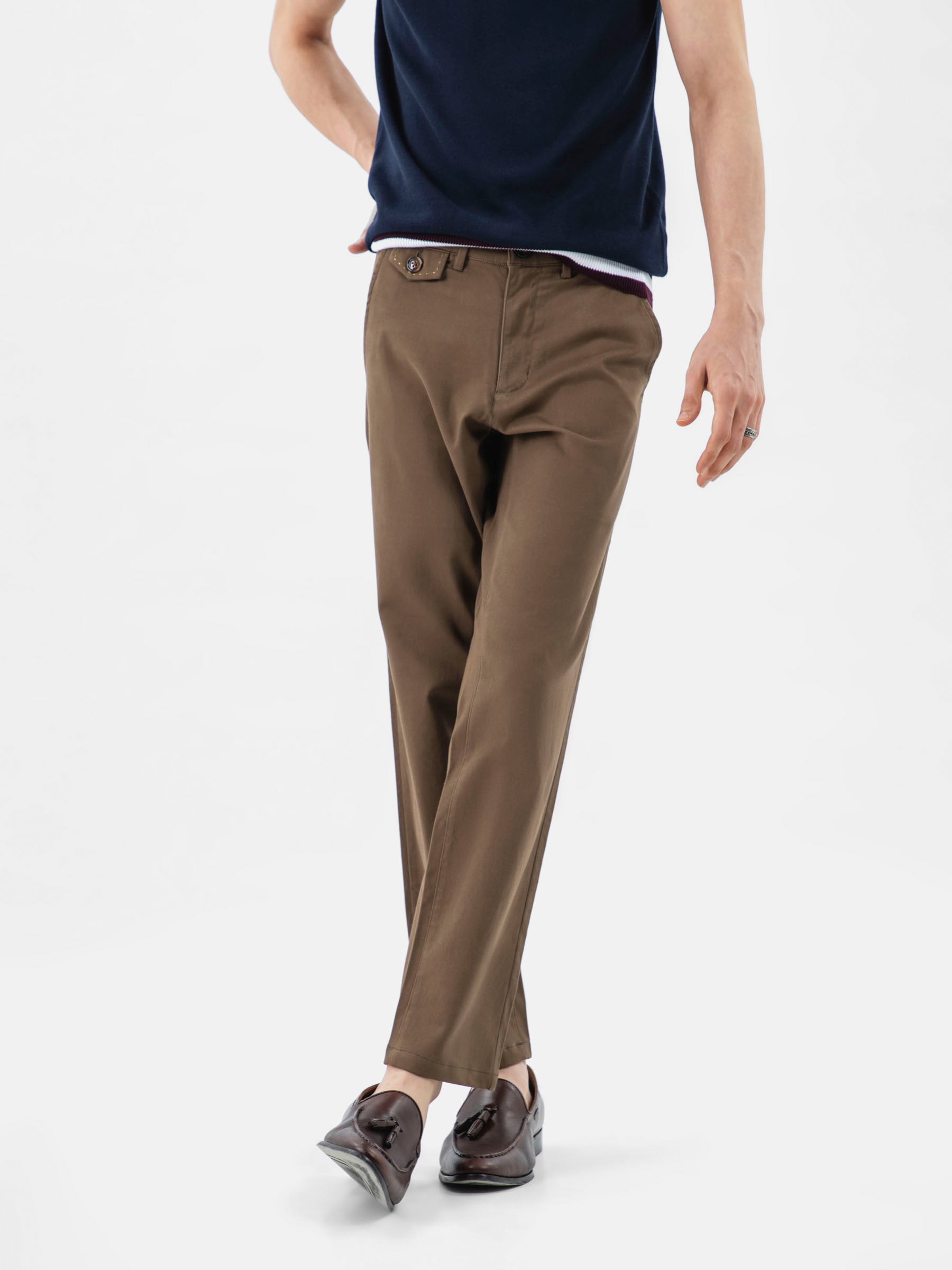 Brown Structured Casual Fit Chinos