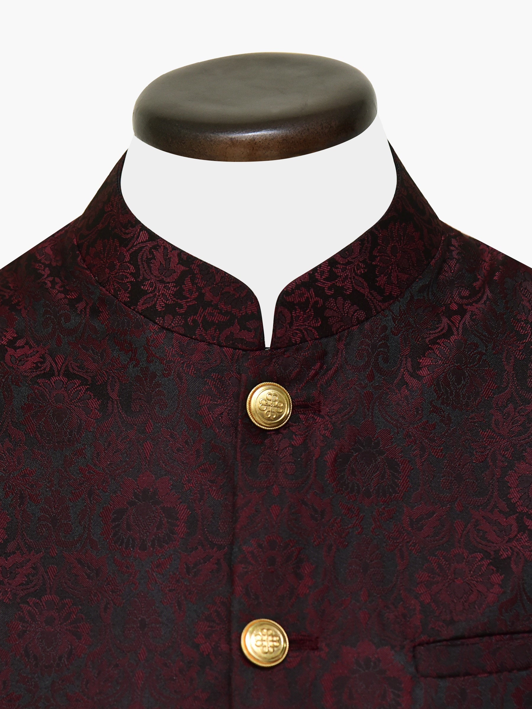 Burgundy & Black Floral Patterned Waistcoat