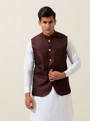 Burgundy & Black Floral Patterned Waistcoat