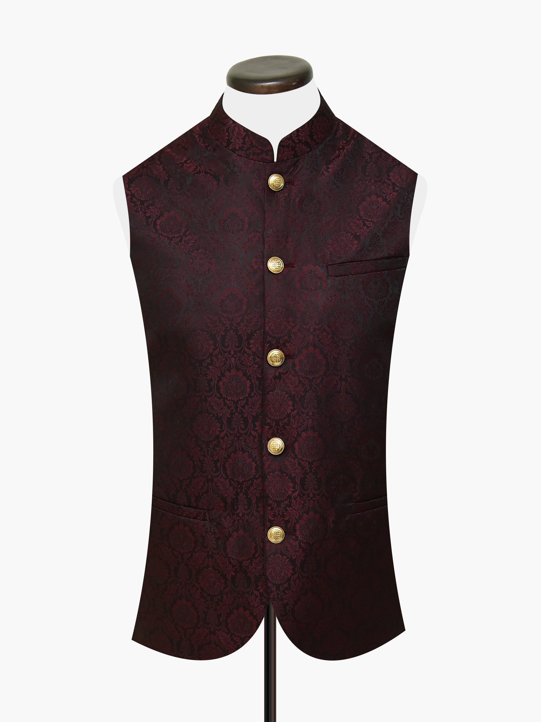 Burgundy & Black Floral Patterned Waistcoat