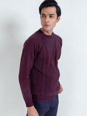 Burgundy Cable Knitted Mock Neck Sweater
