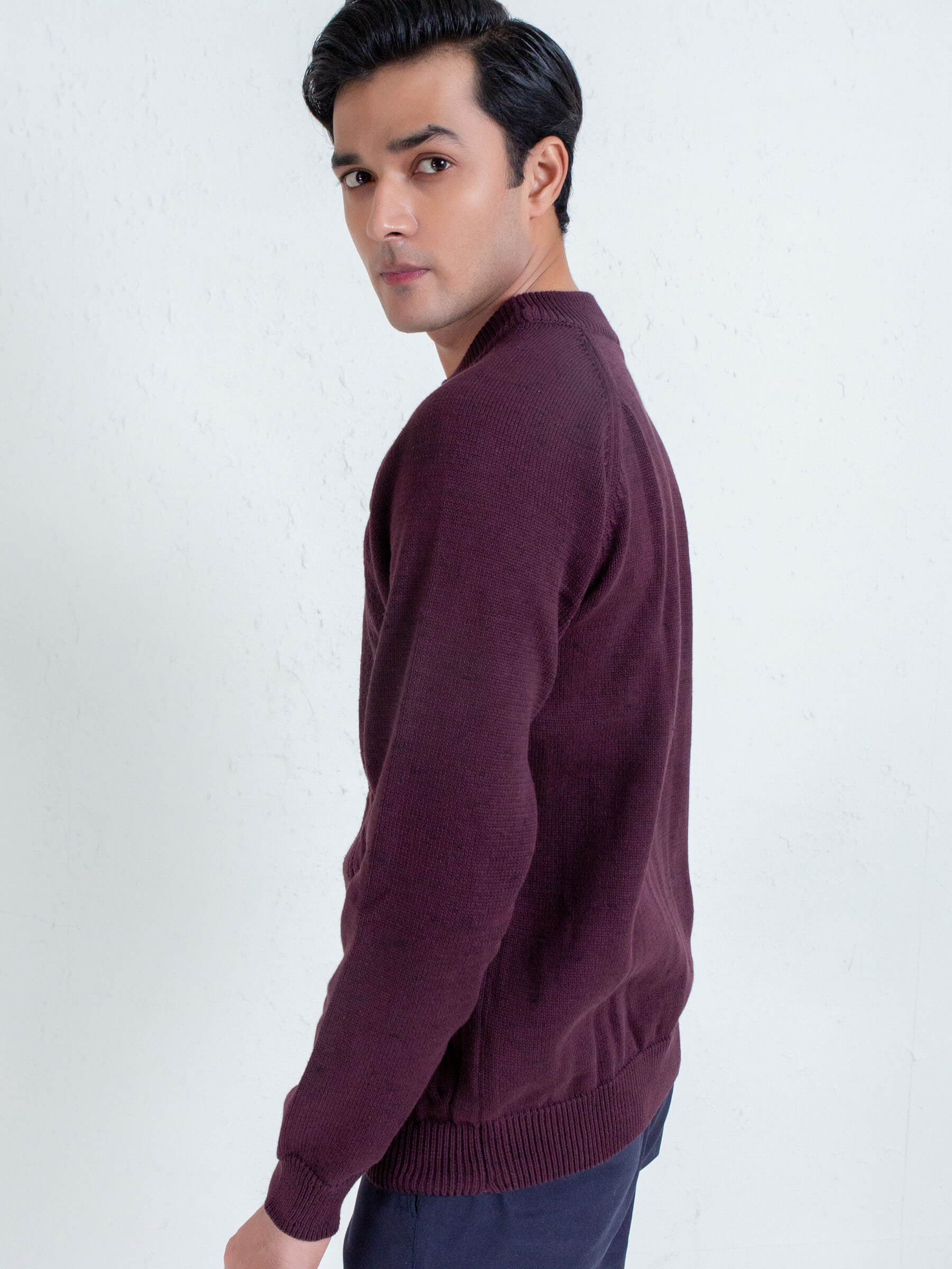 Burgundy Cable Knitted Mock Neck Sweater