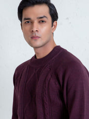 Burgundy Cable Knitted Mock Neck Sweater