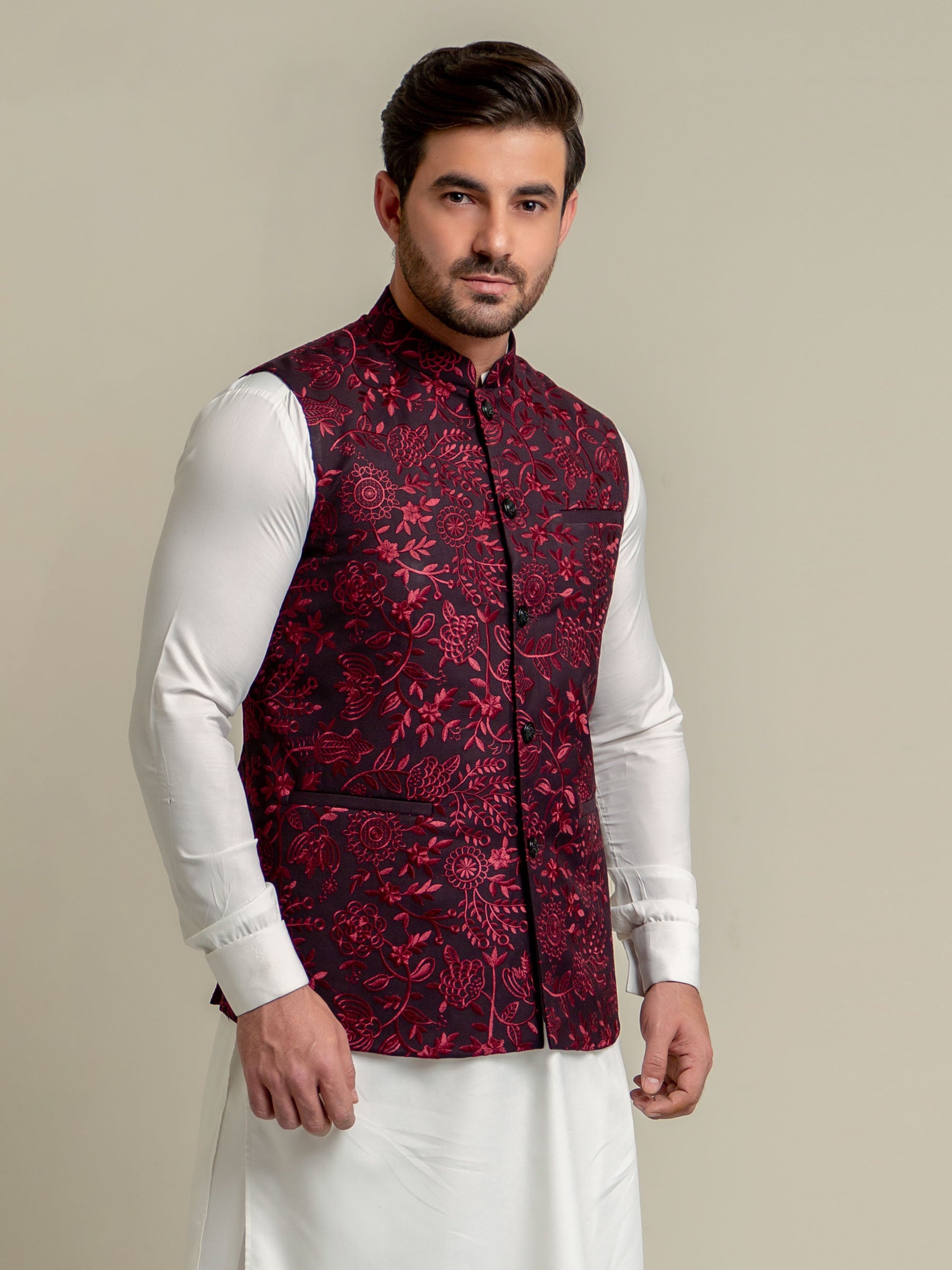 Burgundy Embroidered Sartoria Waistcoat