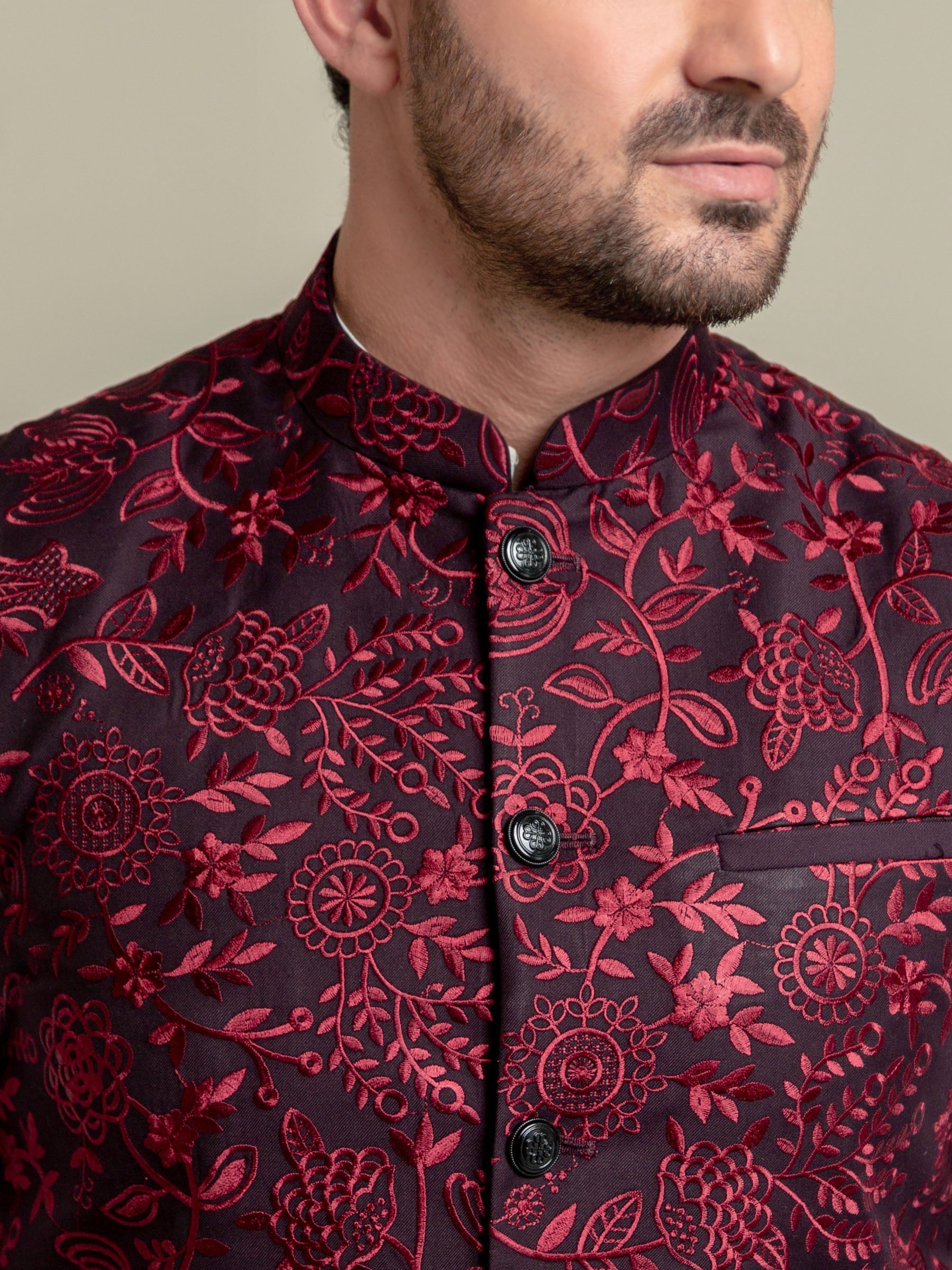 Burgundy Embroidered Sartoria Waistcoat