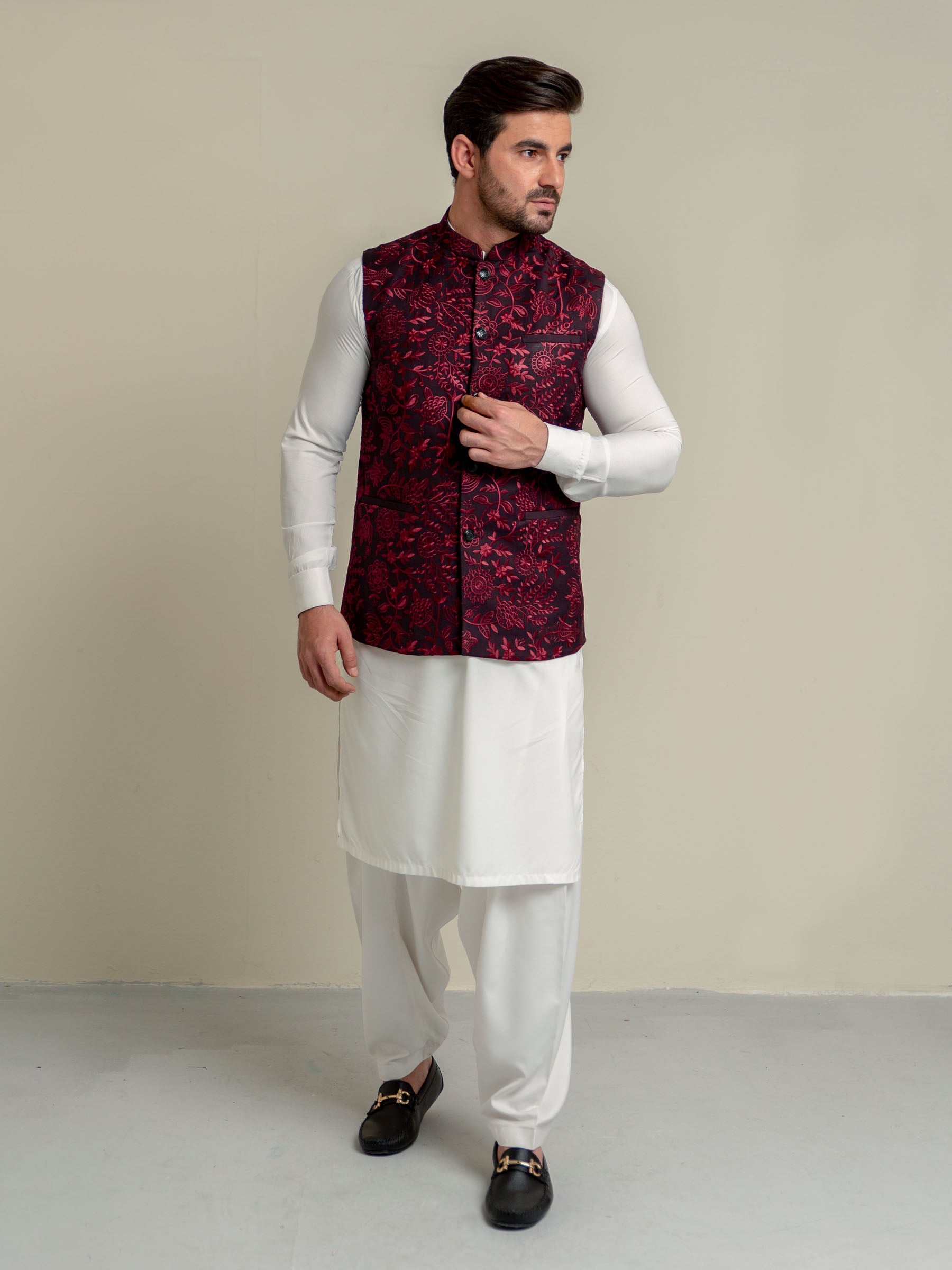 Burgundy Embroidered Sartoria Waistcoat