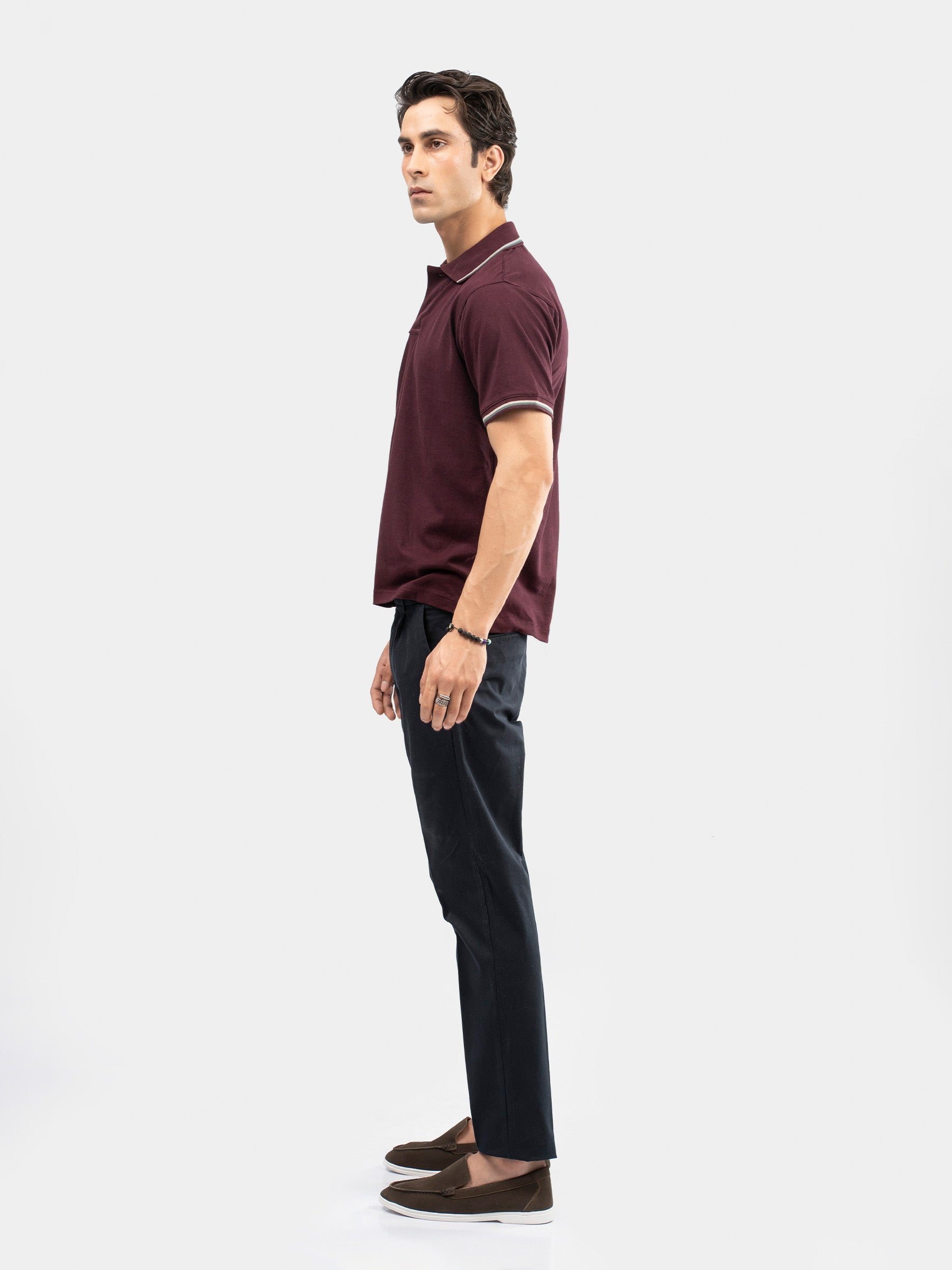 Burgundy Multicolor Tipped Collar Pique Polo