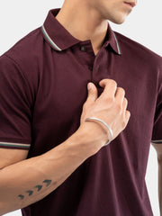 Burgundy Multicolor Tipped Collar Pique Polo