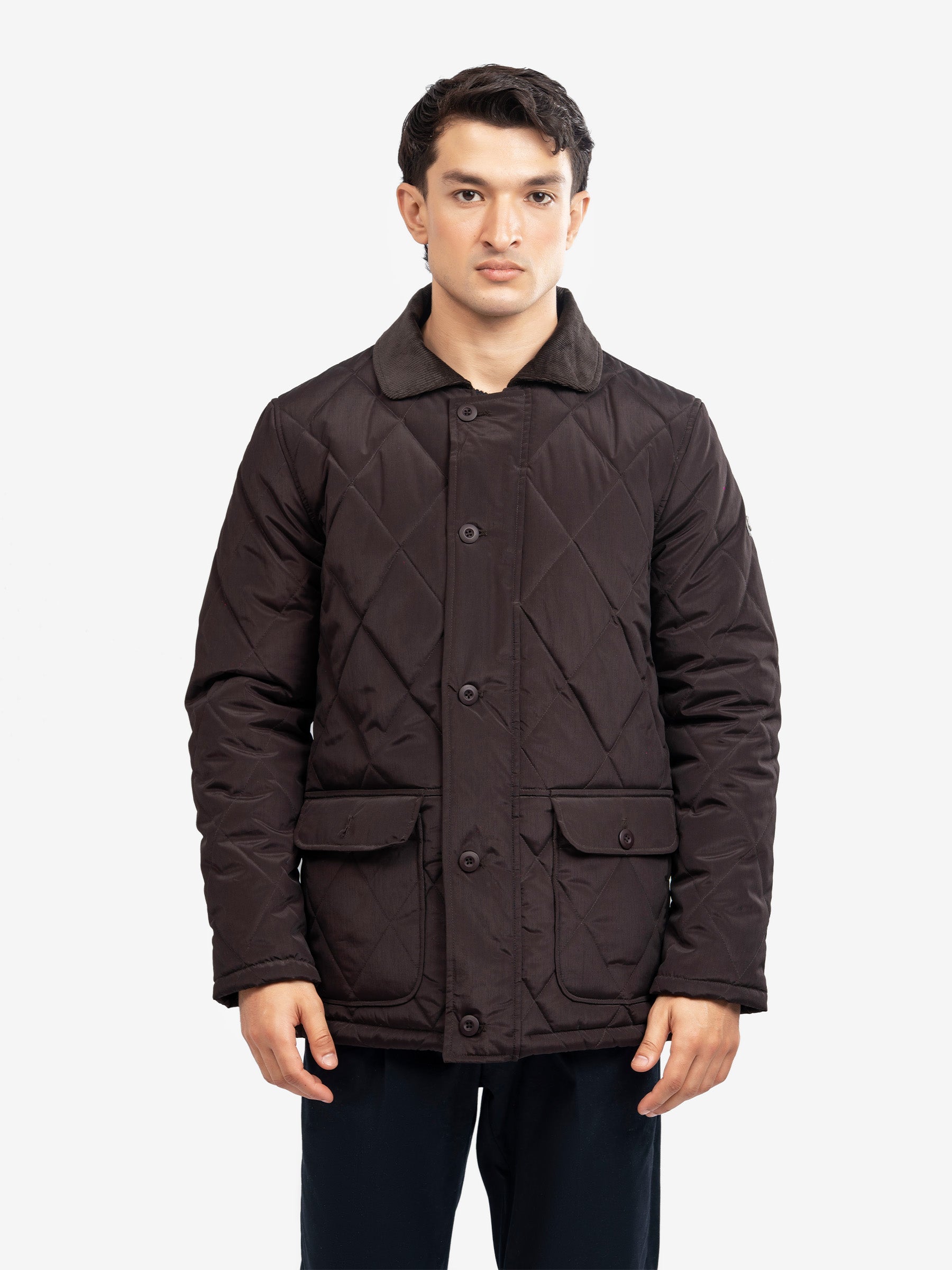 Burgundy Sportsquilt Long Jacket With Corduroy Collar