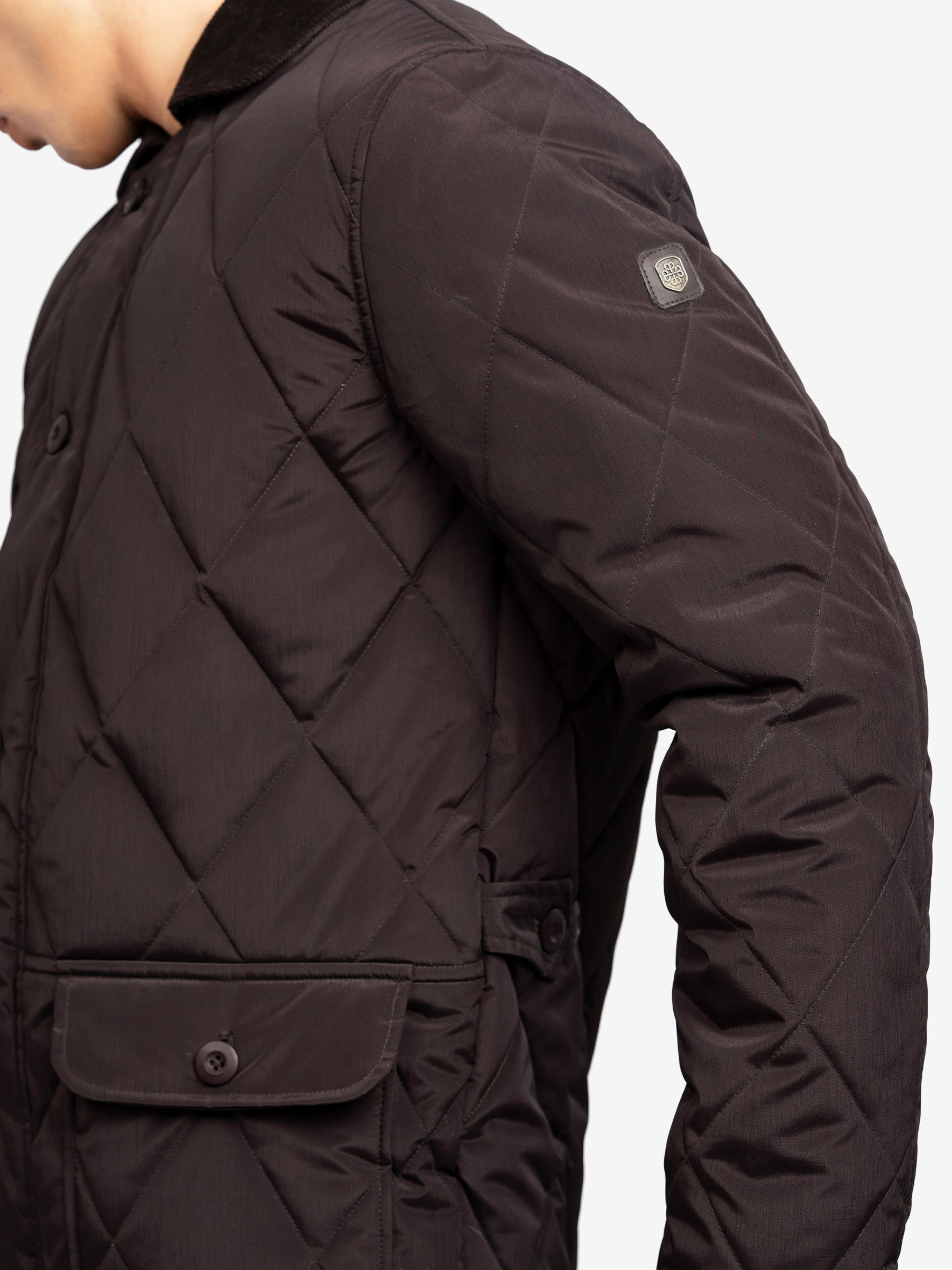 Burgundy Sportsquilt Long Jacket With Corduroy Collar