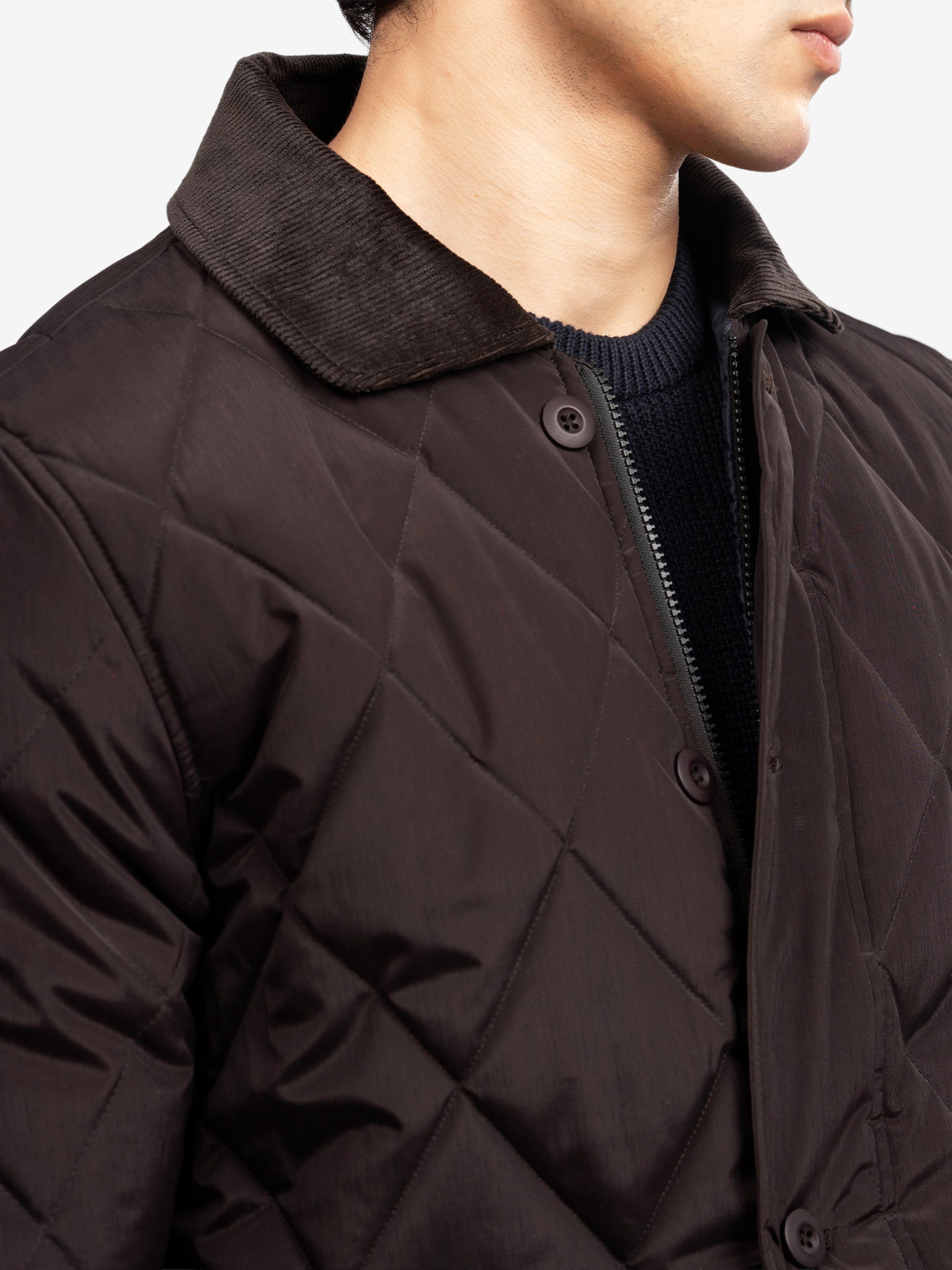 Burgundy Sportsquilt Long Jacket With Corduroy Collar