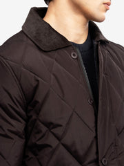 Burgundy Sportsquilt Long Jacket With Corduroy Collar