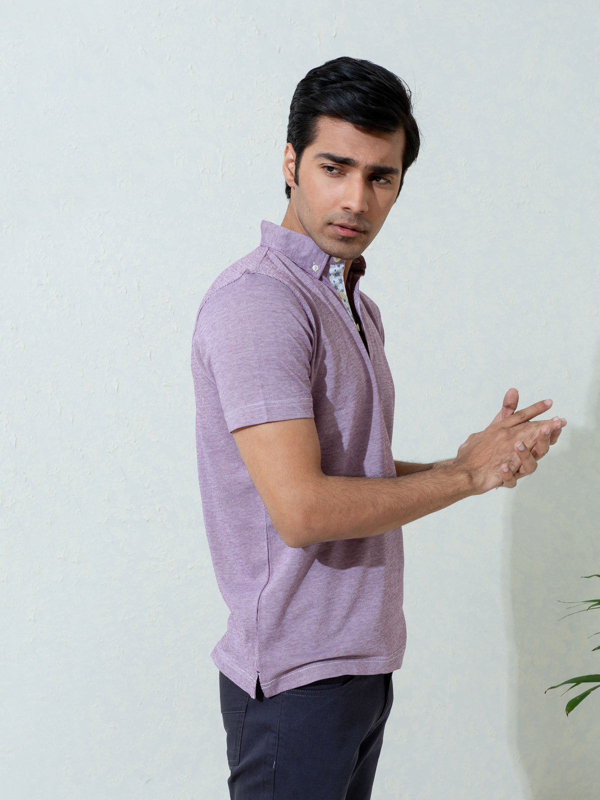 Burgundy & White Pinstriped Mercerized Polo Shirt