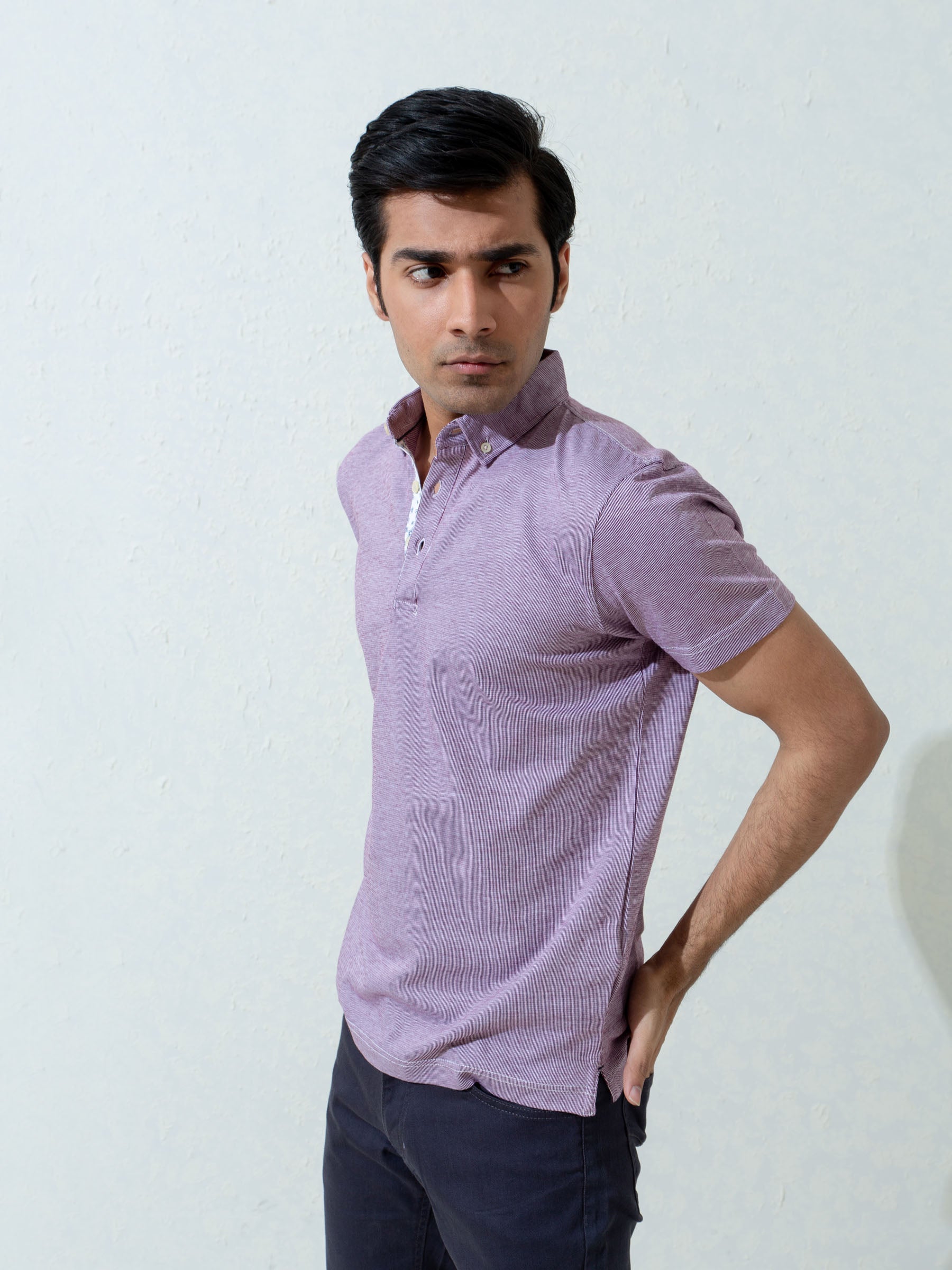 Burgundy & White Pinstriped Mercerized Polo Shirt